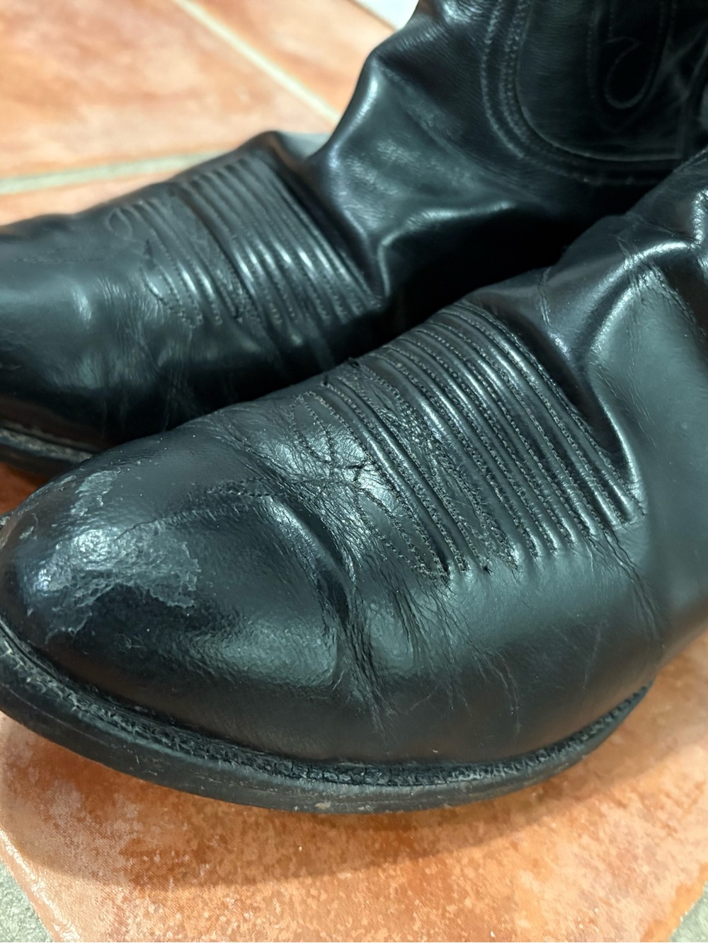 Lucchese 9.5 2E, Black Very Good Condition, Super Soft Wide Cowboy Western Boots - Picture 12 of 14